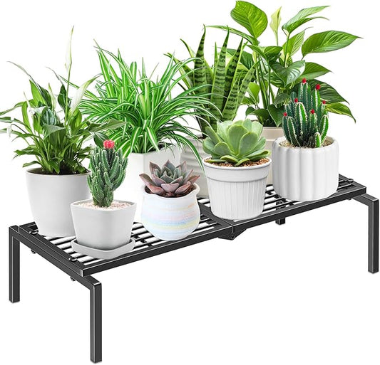 1 Tier Metal Plant Stand Indoor Outdoor, Potted Multiple Flower Pot Holder Rack Plant Shelf, Heavy Duty Planter Display Shelving for Patio Balcony Garden Living Room Decorative (Black)