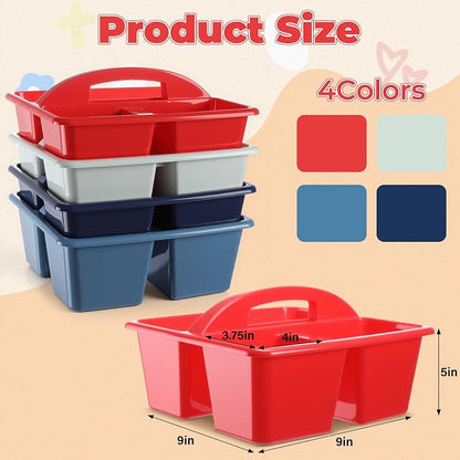 Kathfly 8 Pack Classroom Caddy Organizer with Handle, Plastic Art Craft Cleaning Caddy Bulk, Small Multipurpose Supply Organization Storage Basket for Table Desk Office Pencil Teacher (Blue Red)