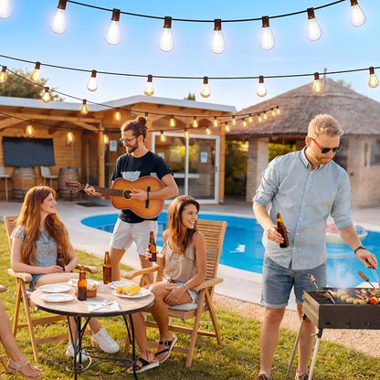 99FT LED Outdoor String Lights with Remote Control, 35+1 Bulbs Dimmable Patio Lights, 3 Lighting Modes & 3/6H Timer, 2700K Warm White, Weatherproof Hanging Lights for Backyard Garden