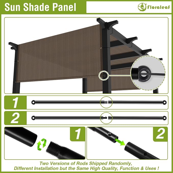 3' × 14' Pergola Shade Cover Universal Replacement Canopy Cover Outdoor Durable Fabric Sun Shade Cloth for Deck Patio Porch Backyard Gazebo with Grommets & Weighted Rods, Brown