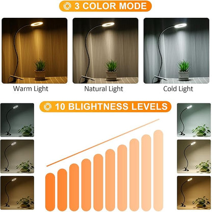 Clip on Light Reading Lights , 48 LED USB Desk Lamp with 3 Color Modes 10 Brightness, Eye Protection Book Clamp Light , 360 ° Flexible Gooseneck Clamp Lamp for Desk Headboard and Video Conferencing