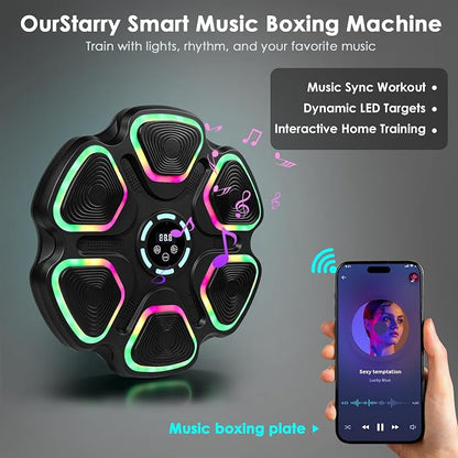 OurStarry Smart Music Boxing Machine for Adults and Kids, Wall Mounted Punching Trainer with Boxing Gloves, LED Electronic Target, 9 Modes and 9 Speeds, Home Gym Workout Equipment