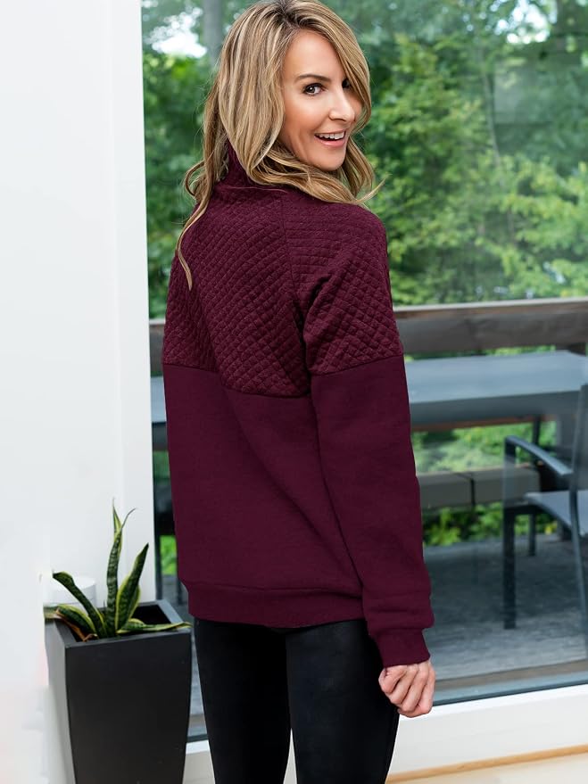 BTFBM Women Fashion Quilted Pattern Lightweight Zipper Long Sleeve Plain Casual Ladies Sweatshirts Pullovers Shirts Tops