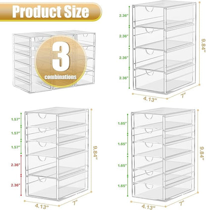 YFXCVSL 3-Pack Acrylic 15-Drawer Storage & Makeup Organizer for Desk | Smooth-glide drawers, clear acrylic, dustproof, waterproof, wipe-clean, for nail polish, essential oils, hair clips