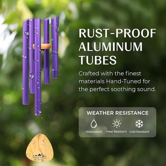 Purple Wind Chimes for Outside Deep Tone, 29 Inch XL Hand Tuned G Major Pentatonic Wind Chime with Decorative Kindness Stone, Outdoor Garden Patio Porch Decor, Meaningful Sympathy Memorial Gift