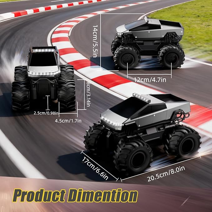 Remote Control Car, 1:18 Amphibious RC Cars, 4WD All Terrain Off-Road Pickup, 2.4GHz Waterproof Cyber Truck, 360° Rotatable Monster Truck Toys for Boys Christmas Birthday Gifts Age 6 7 8 9 10-13+