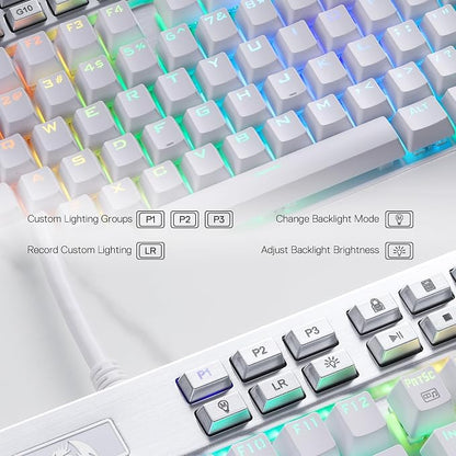 Redragon K550 RGB Gaming Keyboard, 104 Keys + 12 Macro G Keys Wired Mechanical Keyboard w/Aluminum Top Plate, Custom Clicky Purple Switch, Extra USB Port & Wrist Rest