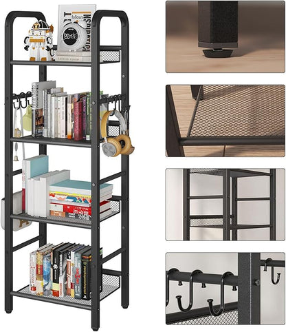 YMYNY 4 Tier Bookshelf, Freestanding Bookcase for Living Room, Bedroom, Home Office, Multi-Functional Storage Rack Organizer, Display Rack with Metal Frame, Rust Resistance, Black, UHBC054B