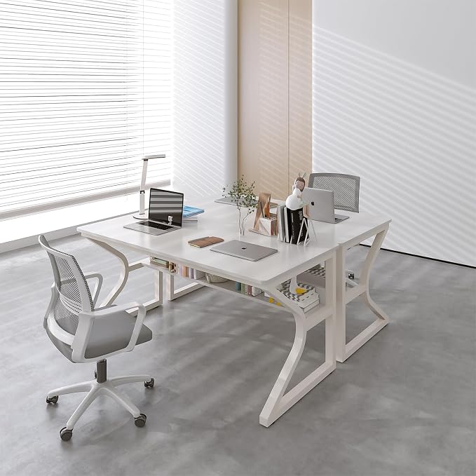 OSCHF 47.3-Inch Writing Desk with Storage Shelf, Warm White | Space-saving, Single-Person Workstation, Modern Study Gaming Computer Desk, Suitable for Home Office, Bedroom and Dorms
