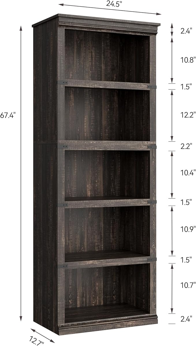 GAOMON 5 Tier Bookcase, Farmhouse Book shelf with Storage Open Display Bookshelves, 67.4" Tall Book Case Wooden 5 Shelf Bookcase Home Decor Furniture for Home Office, Living Room, Bed Room - Oak