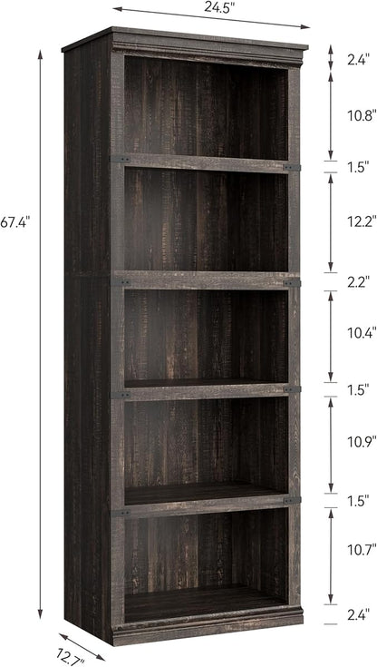 GAOMON 5 Tier Bookcase, Farmhouse Book shelf with Storage Open Display Bookshelves, 67.4" Tall Book Case Wooden 5 Shelf Bookcase Home Decor Furniture for Home Office, Living Room, Bed Room - Oak