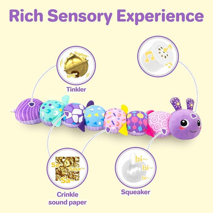KMUYSL Baby Sensory Caterpillar Toys for 0-6 6-12 Months, Soft Plush Activity Toy with Crinkle, Rattle & Gentle Music, Tummy Time Toy for Infant Newborn, Early Development Toy Shower Gifts for Baby