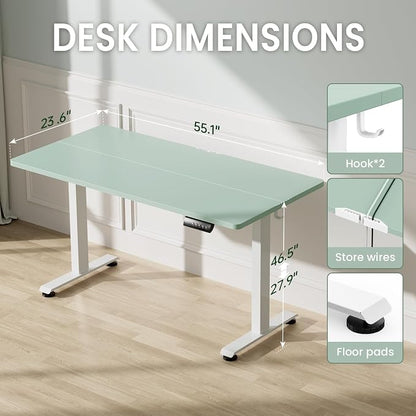 Veken Standing Desk, Green, 55×23.6 Inch | Height Adjustable Sit Stand Up Computer Tables for Home Office, Study , Writing, Suit students, employees and group work