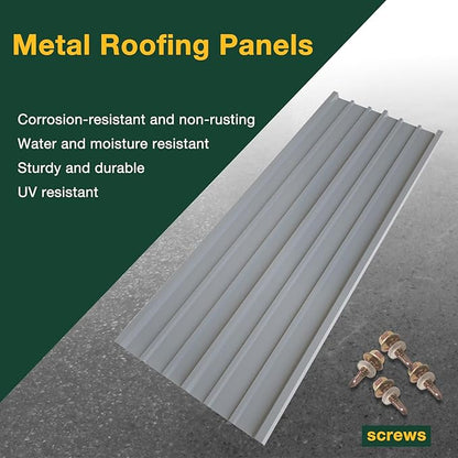 NeatiEase 20 Pcs Metal Roofing Panels, 5.1 Feet Corrugated Galvanized Roofing Panels Metal Siding Panels with Steel Screws for Pergola, Gazebo, Shed, Outdoor Storage, Chicken Coop, Patio,Garages