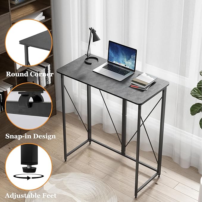 39.37" Folding Standing Desk, Small Laptop Stand Up Desk for Sitting or Standing, No Assembly Needed Folding Desk, Portable Standing Desk, Tall Foldable Desk for Home, Office, Small Spaces (Black)