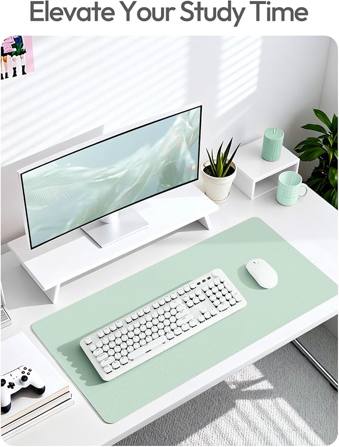 YSAGi Leather Desk Protector, Office Mat, Large Mouse Mat, Non-Slip PU Leather Blotter, Laptop Desk Pad, Waterproof Writing Pad for Office and Home (Pale Green, 47.2" x 23.6")