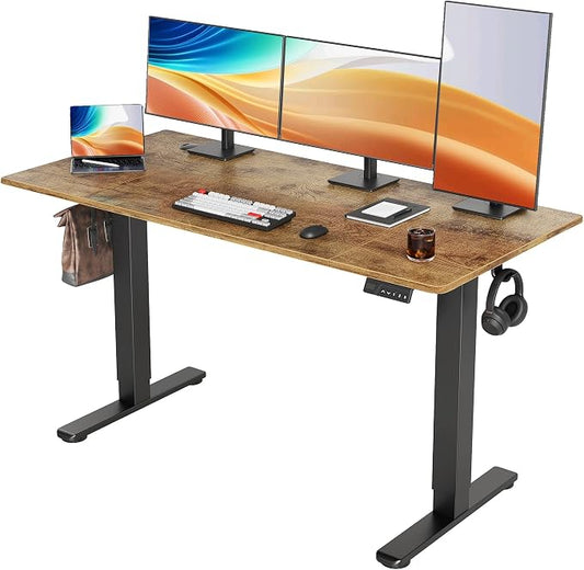 YDN 63 x 24 Inch Rustic Brown Electric Standing Desk | Adjustable Height, Sit Stand, Cable Management, Ergonomic, Home Office