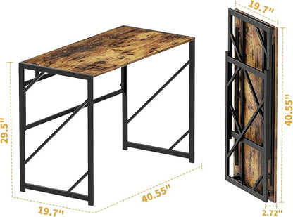 Elephance Folding Desk Writing Computer Desk for Home Office No-Assembly | Study Office Desk,Foldable Table for Small Spaces,39.4 inch,Rustic Brown