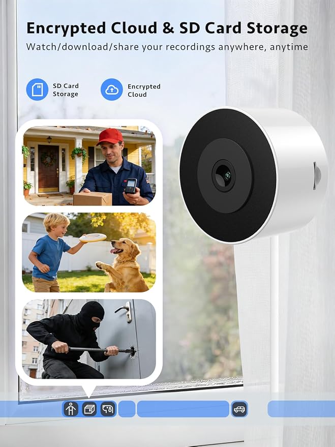 Septekon 2 Pack 2K Window Security Camera with No-Drill 18° Tilt Angle Mount, Dual-Band 2.4GHz & 5GHz WiFi, Indoor Camera for Outdoor Monitoring, Color Night Vision, AI Human Detection, White