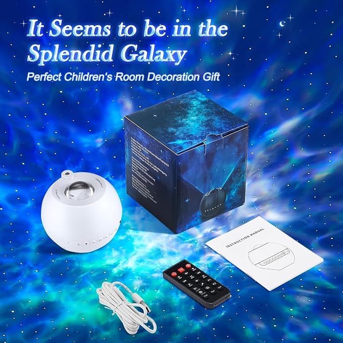 One Fire Galaxy Projector,15 Color,Ocean HD,Gift Girl&Women&Boy,White Noise | 7 Brightness,4 Speed,Green Star,Bluetooth,Romote,Timer,Teen Boys Gift,Birthday,Bedroom Decor,Relax,Party,Led Lights,Lava Lamp