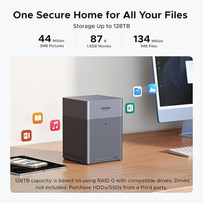 UGREEN NAS DH4300 Plus 4-Bay, Support Capacity up to 128TB (Diskless) | Remote Access, AI Photo Album, Beginner Friendly, 8GB LPDDR4X RAM, 2.5GbE, 4K HDMI, Network Attached Storage (Diskless)