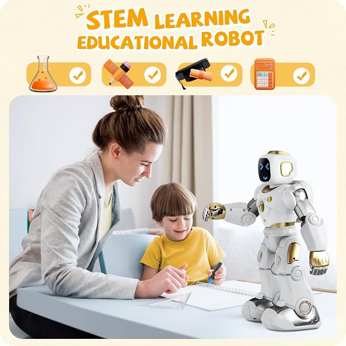 Ruko 1088 Programmable Robot Toy for Kids, Large Interactive RC Robot with App Control, STEM Learning Gift for Boys & Girls Ages 4 5 6 7 8 9, Gold