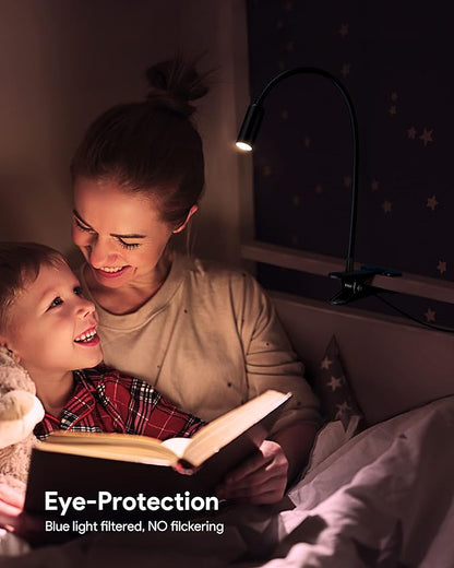 JHD Led Desk Lamp with Clamp - 10 Brightness Levels, 12" Flexible Gooseneck,Eye Protection USB Lamp - Suitable for Home Office, Reading, Bed Light,Quality Black Metal Clamp Light,Headboard Lamp