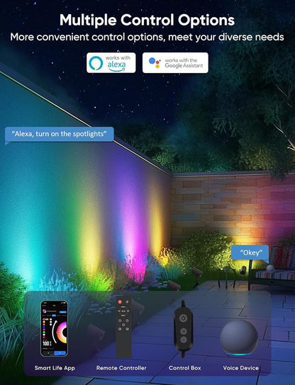 APPECK Smart Landscape Lighting Kit 12W, 2 Pack Outdoor Spot Lights RGBCW | Color Changing Landscape Lights, White Adjustable, for Garden Pathway Yard, Daily Holiday Decor, App/Remote/Voice Control