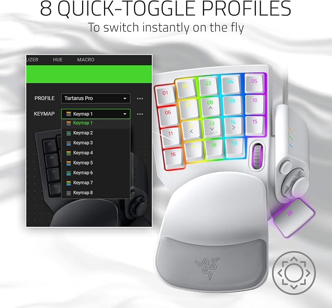 Razer Tartarus Pro Gaming Keypad: Analog-Optical Key Switches - Rapid Trigger - Adjustable Actuation - 32 Programmable Keys - Customizable Macros - Chroma RGB Lighting - Mercury White | Rapid Trigger, Adjustable Actuation, 32 Programmable Keys, Customi...
