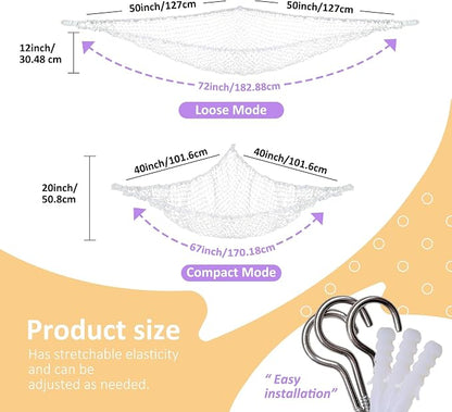 Lazebox Stuffed Animal Net Hammock for Plushie Toys, Stuffed Animal Hammock Corner for Kids' Room Decor, Ideas for Organizing Stuffy Collection, White, L (67" x 40" x 40")-Pack of 2