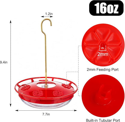 FEED GARDEN Hummingbird Feeders for Outdoors, 2 Pack 16oz Leak-Proof Dish-Style Nectar Feeder Built-in Ant Moat, 5 Feeding Ports, Wide Mouth Easy Clean, BPA-Free Garden Décor Gifts