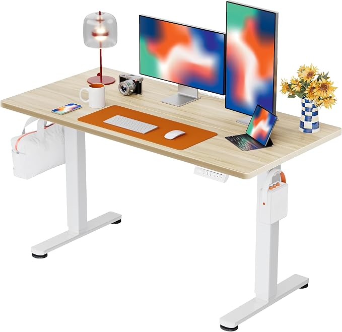 ErGear 48 X 24 Inch Height Adjustable Electric Standing Desk, Natural | Smooth Height Adjustment, 4 Memory Presets, One-Touch Control, Stable Steel Frame, 176 lbs Capacity, Easy Assembly