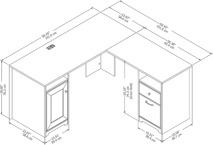 Bush Furniture Cabot L Shaped Computer Desk in White | Corner Table with Drawers and Storage for Personal Home Office Workspace