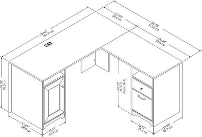 Bush Furniture Cabot L Shaped Computer Desk in White | Corner Table with Drawers and Storage for Personal Home Office Workspace