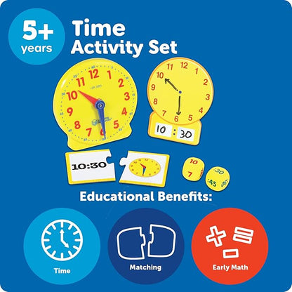 Learning Resources Time Activity Set - Kids Learning Clock, Classroom Clocks for Students, Telling Time Teaching Clock, Analog Clocks for Kids, Teaching Classroom Supplies