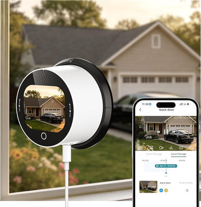 SOLIOM 5MP Window Camera with LCD Touchscreen,Indoor Camera for Home Security Outdoor,24/7 Recording,Anti-Glare Color Night Vision,AI Motion Detection, No-Drill Install for Apartments & Rentals