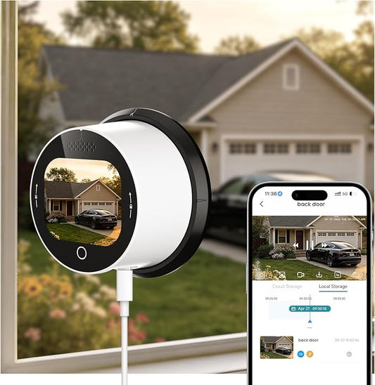 SOLIOM 5MP Window Camera with LCD Touchscreen,Indoor Camera for Home Security Outdoor,24/7 Recording,Anti-Glare Color Night Vision,AI Motion Detection, No-Drill Install for Apartments & Rentals