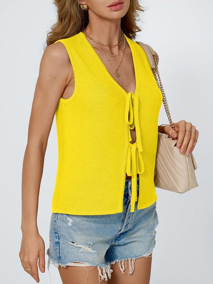 LILLUSORY Womens Tie Front Tops Vacation Sweater Vest | Bohemian Style, Beach Resort Wear, Concert Western Outfits, Crochet Tops, Vacation Outfits, Cute Y2k Sleeveless 2026