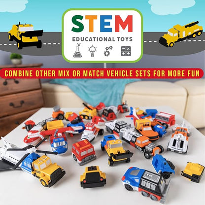 Popular Playthings Magnetic Vehicles for Toddlers 1-3, Mix or Match Car Toys, Set of 3 Gift for Kids - Construction Vehicles