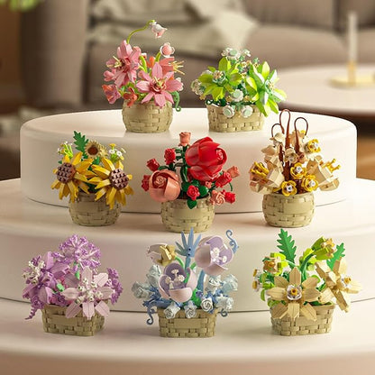 Mini Flowers Building Block Set,Flower Blocks Toys,Plants and Succulent Toys,Building Block Flowerpot，Botanical Collection Birthday Gift for Girls Boys Adults Kids Ages 6+ (Daisy 181Pcs)
