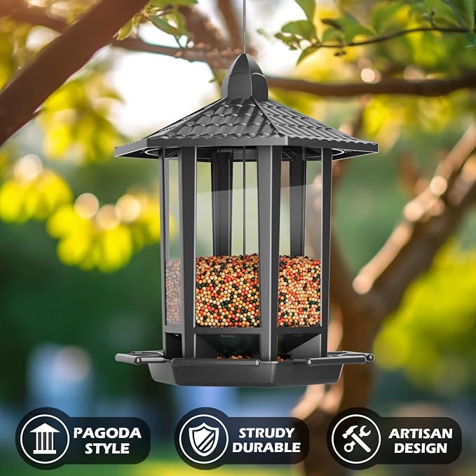 Birdream 4 Pack Bird Feeders for Outdoor Hanging, 10 LB Fun Installation Retro Pagoda Design Bird Feeder, Attracting Wild Birds Chickadees Goldfinches Cardinals Finches and Sparrows