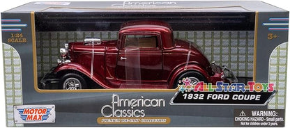 MotorMax American Classics 1932 Ford Coupe 1/24 Scale Diecast Model Car Red