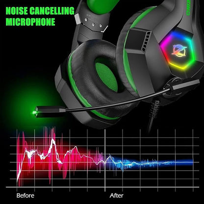 Ozeino Gaming Headset for PC, Ps4, Ps5, Xbox Headset with 7.1 Surround Sound, Gaming Headphones with Noise Cancelling Mic RGB Light Over Ear Headphones for Xbox Series X/S, Switch-Green