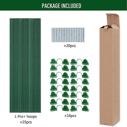 MAXPACE Greenhouse Hoops Kit, DIY 8ft Grow Tunnel, Fits Raised Garden Beds 2.7ft Wide & Up, 25 Pcs Rust-Proof Fiberglass Frame Support Rods for Row Cover, Shade Cloth, Frost Netting & Plant Stakes