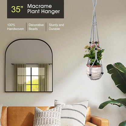 RIFNY Macrame Plant Hanger for 5 to 10 Inch Plant Pots, 35 Inch Indoor Handmade Woven Rope Hanger Kits with Hooks and Wood Beads, Hanging Planter Basket Holder for Boho Home Decor (Grey, 3 Pack)