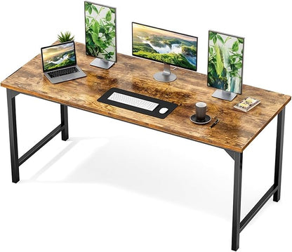 Sweetcrispy 63-Inch Small Computer Desk for Bedroom, Brown | Gaming Writing Work and Study Desk for Home Office, Sturdy Metal Frame and Compact Modern Design with X-Shaped