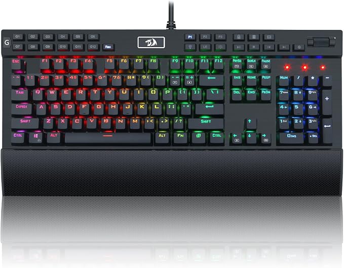 Redragon K550 RGB Gaming Keyboard, 104 Keys + 12 Macro G Keys Wired Mechanical Keyboard w/Aluminum Top Plate, Custom Clicky Purple Switch, Extra USB Port & Wrist Rest