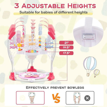 BABY JOY Baby Jumpers and Bouncers, Infant Activity Center with Music Lights Sounds, 360° Rotating Seat and 3 Adjustable Heights, Baby Play and Learning Center for 6-12 Months