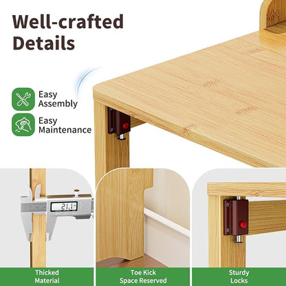 Folding Desk for Small Spaces, Bamboo Foldable Desk with Bookshelf, Natural | Small Computer Desk with Storage, Mid Century, Fold Out，Compact Size, for Bedroom, Living Room, Apartment, Home Office
