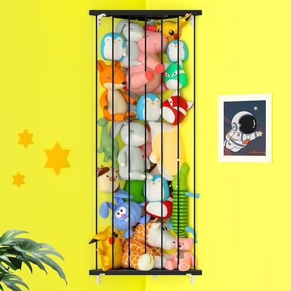 Stuffed Animal Storage Shelf Organizer(Patented) - Corner Stuffed Animal Holder Length Adjustable - Wall Plush Storage for Nursery Playroom Bedroom Kids Room (Space Black, Standard)